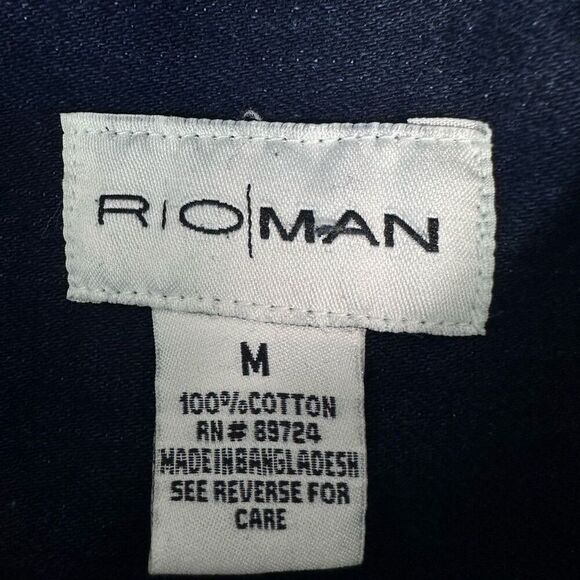 RO|MAN Shirt Mens M Dark Blue Denim Chambray Long Sleeve Flap Pocket Botton Up - Picture 4 of 6